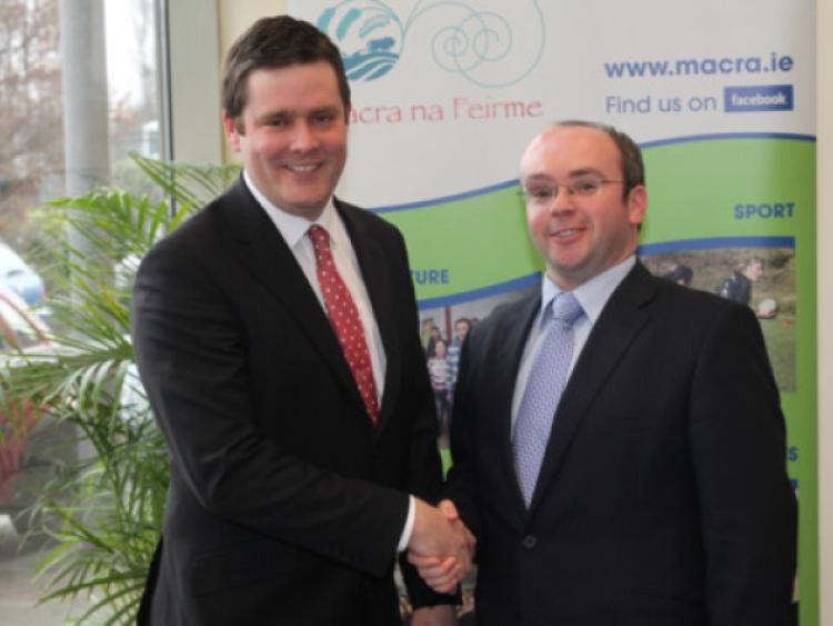 Macra na Feirme National President Elect, outgoing North West Vice-President, Kieran ODowd, congratulates North West Vice President Elect, Sean Finan from Castlerea Macra, Co. Roscommon.