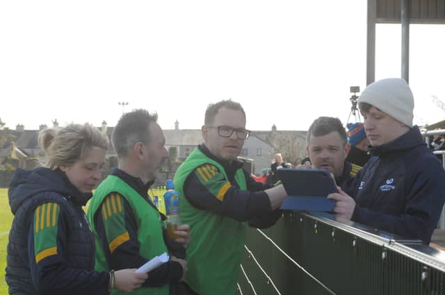 Leitrim manager Jonny Garrity with his backroom team at the semi-final against Sligo in Elphin Picture: Willie Donnellan