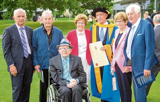 The late Br Tony Dolan from Aughnasheelin pictured with family members when he received an honorary degree of Doctor of Science honoris causa from UCD
