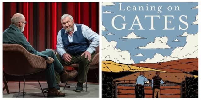 (Left) Seamus O'Rourke on the Tommy Tiernan Show. (Right) Leaning on Gates by O'Rourke.