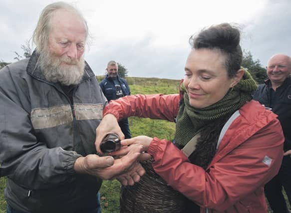 Padraig Gilbride and Tara Boath Mooney at Aidan McGovern's Farm, Marlbank, Marble Arch, County Fermanagh, 2024. Photo Brian Farrell.