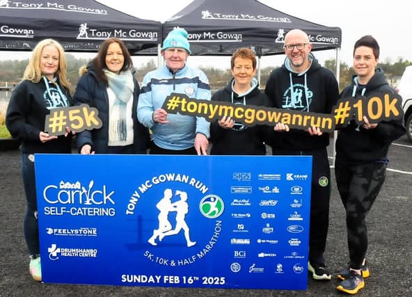 Tonita McKeon, Bernie Lynch & Eamonn McGowan, Ita Gray, John McGarry & Aine Shanley pictured at the launch of the 2025 Tony McGowan Run in Drumshanbo Picture: Willie Donnellan