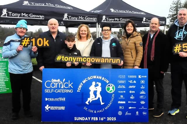 Members of the organising committee pictured last Saturday at Acres Lake at the launch of the 2025 Tony McGowan Fun which will be held on Sunday February 16, in Drumshanbo. (From left) Eilis McGowan, Oisin McGovern, Mairead Doyle, Shane McGovern, Tonita McKeon, Enda McGloin, Ita Gray, John McGarry and Aine Shanley Picture: Willie Donnellan
