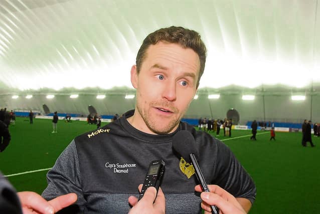 Leitrim Manager Andy Moran talking to the press last Friday evening after his side's defeat to Galway in The Dome
