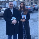 Leah Cull Sinn Fein Candidate pictured with Chris MacManus MEP canvassing in Boyle