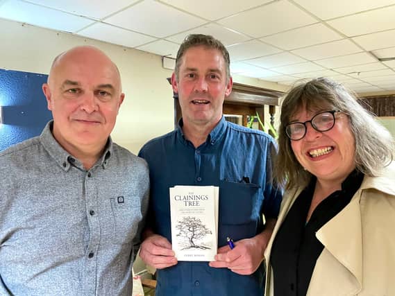 Gerry Bohan (centre) with Conor McManus and Eileen O'Toole of the Drumshanbo Written Word Press.