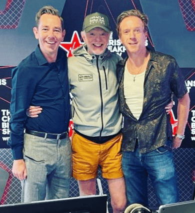 Ryan Tubridy pictured with Chris Evans and Damian Lewis at Virgin Radio | PICTURE: instatubridy