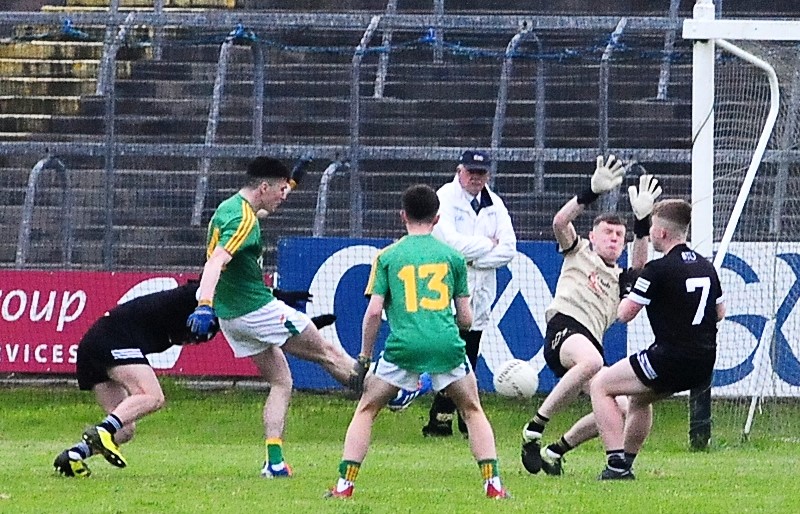 Sligo keeperJames Cronin saves a shot from Paul Honeyman moments after Sligo's first goal Picture: Willie Donnellan