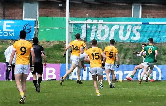 McEnhill converted two frees before Keith Beirne scored what turned out to be his only score of the day, a brilliant effort from the right corner but Antrim corner-back Ronan Boyle hit back with an equally impressive 40 yard effort to leave the home side 0-10 to 1-5 ahead at the break.