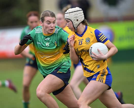 Roscommon's Aisling Hanley is tackled by Leitrim's Elise Bruen Picture: Ger O'Loughlin