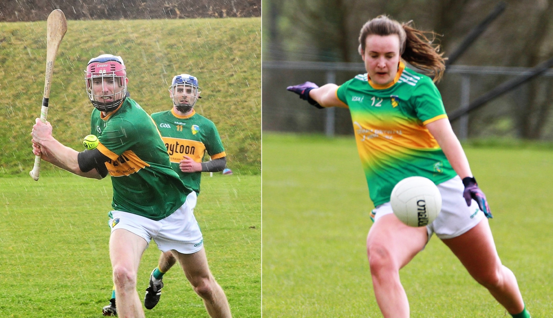 Leitrim's Enda Moreton and Ailbhe Clancy in action last weekend for the hurling and ladies football teams