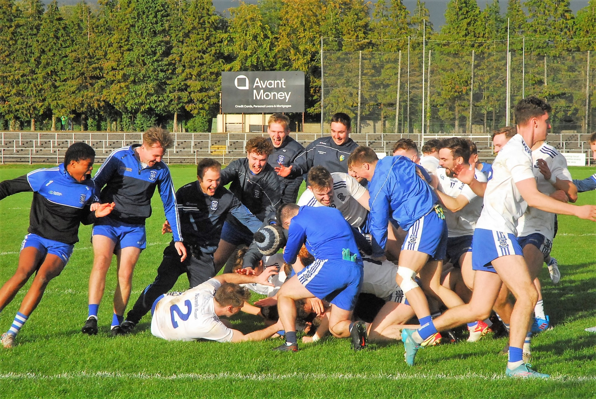 St Mary's players celebrate after their penalty shootout victory over Fenagh St Caillins Picture: Willie Donnellan