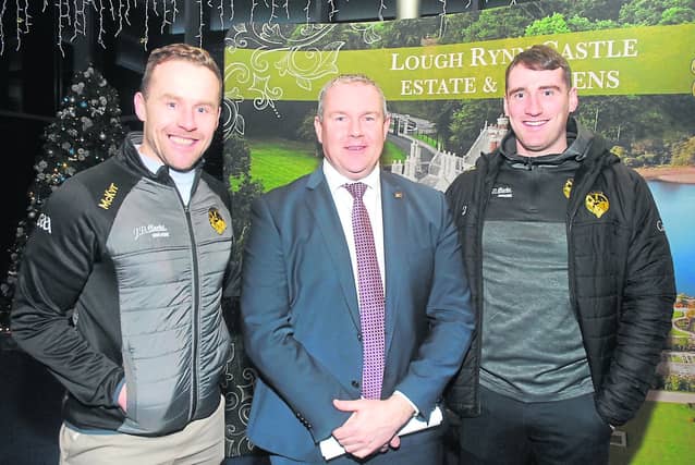 Andy Moran, Leitrim Manager, Ciaran Reidy, Lough Rynn Castle Estate & Gardens, and Keith Beirne, Leitrim Senior footballer at the launch last night.