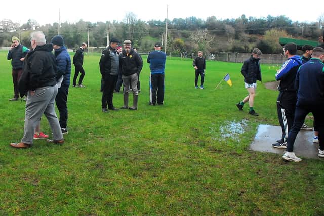 Alternative venues were sought and fair play to Cloone, at short notice, they stepped up, mobilised their  stewards and volunteers and got the venue ready in record time. The pitch was match ready at 10 am but another deluge rendered it unplayable by the time the teams and match officials arrived.