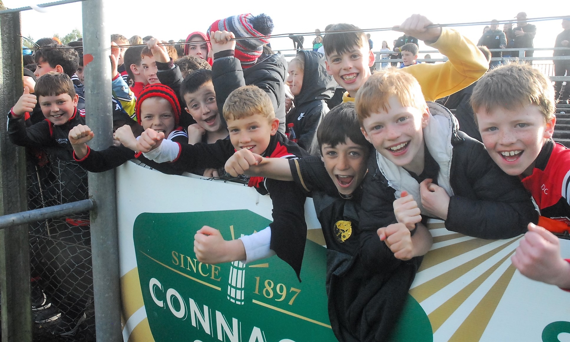Young Fenagh St Caillins fans packed behind the town goals in Avant Money Pairc Sean Mac Diarmada last Saturday for the start of the penalty shootout against St Mary's in the Connacht Gold Leitrim SFC