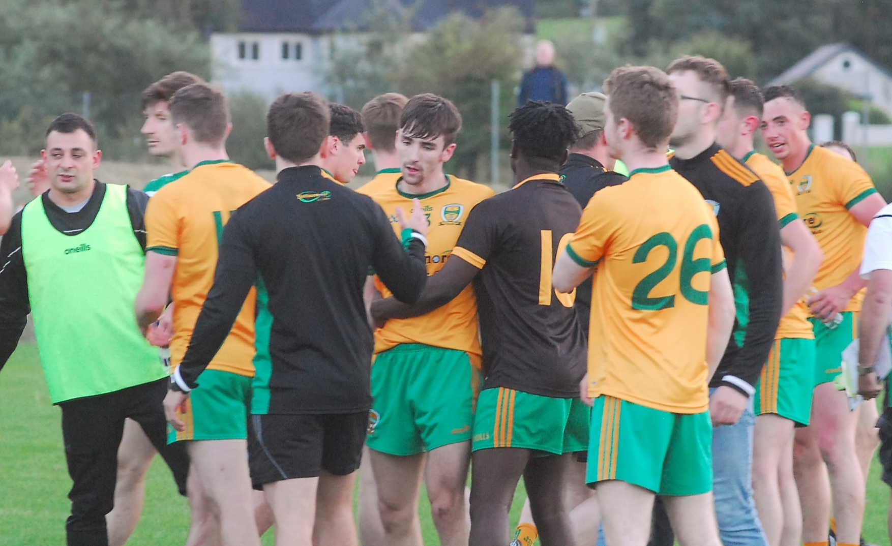 Ballinamore Sean O'Heslins' players celebrate after their dramatic victory over Mohill in the last round - who will be celebrating on Saturday evening? Picture: Willie Donnellan