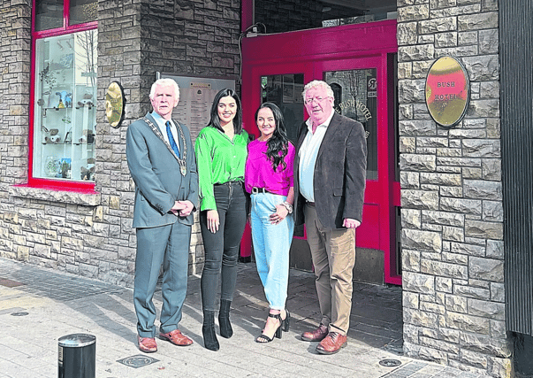 Chairperson of Leitrim County Council Cllr Paddy O'Rourke, Leitrim Rose, Imelda Scally and Coordinator, Eimear Reynolds and Joe Dolan, former owner of The Bush Hotel, Carrick-on-Shannon