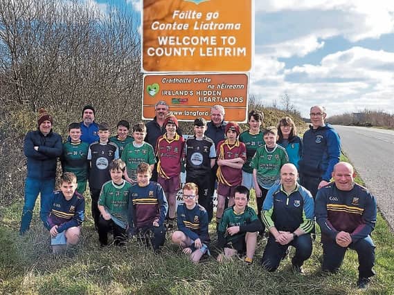 Members of the Mohill and Annaduff clubs pictured with their counterparts from Longford clubs at the launch of the Barna Waste/Topline Providers Longford Leitrim U13 Leagues on the county border