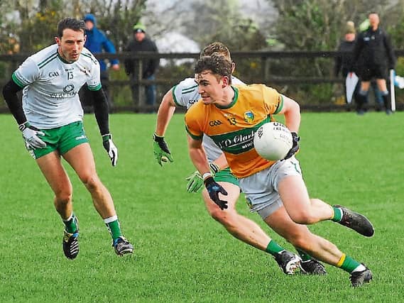 Leitrim's Ryan O'Rourke takes on the London defence during last Sunday's Allianz NFL Division 4 loss in the Connacht GAA Centre of Excellence in Bekan Picture: Willie Donnellan