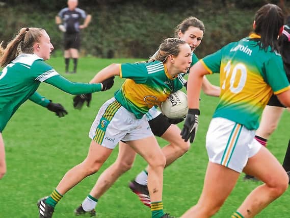 Leitrim captain Clare Owens breaks free from a challenge during last Sunday's Lidl LGFA Division 4 victory over Fermanagh in Pairc Sheain Ui Eslin in Ballinamore Picture: Willie Donnellan