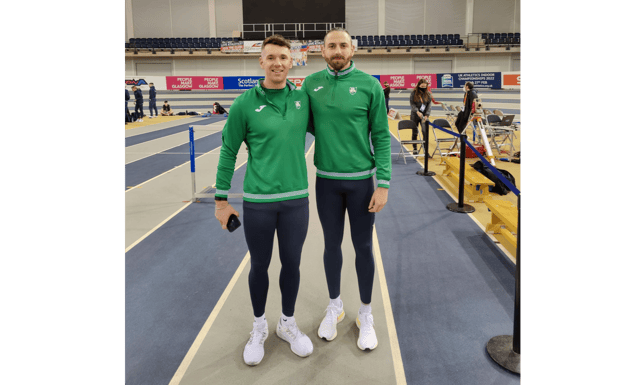Carrick AC's Eanna Madden and Gerard O'Donnell pictured at the Emirates Arena in Glasgow on Friday ahead of the DNA event on Saturday