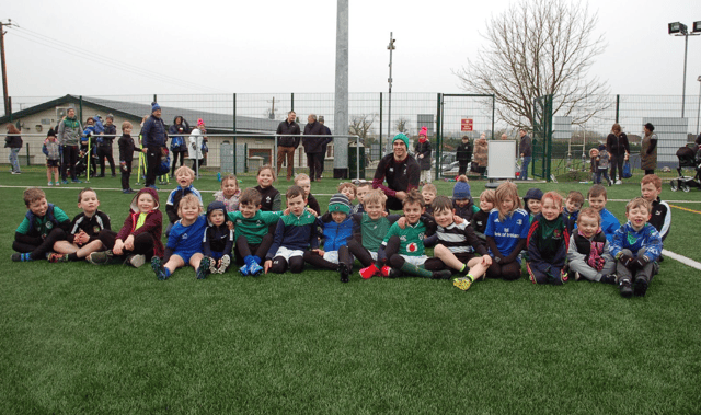 Bornacoola's Shane Mallon pictured with members of the Longford RFC U6 & 7 teams at the club last weekend