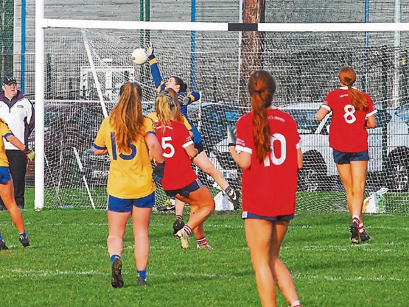 Michelle McNulty just can't reach a shot headed to the net from Kilkerrin Clonberne's Aisling Morrisey last Sunday Picture: Willie Donnellan