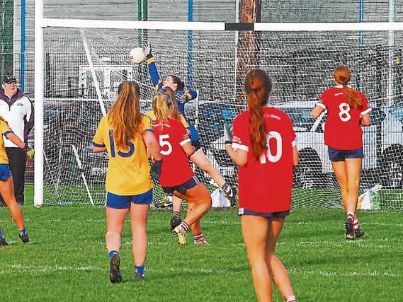 Michelle McNulty just can't reach a shot headed to the net from Kilkerrin Clonberne's Aisling Morrisey last Sunday Picture: Willie Donnellan