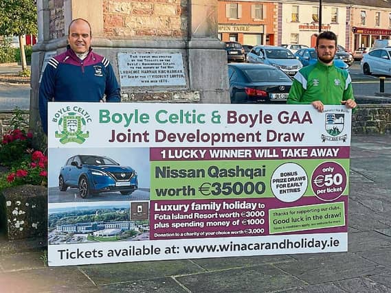 Cian Smith (Boyle GAA manager) & Jake McCrann (Boyle Celtic manager) pictured at the launch of the Boyle Celtic & Boyle GAA Joint Development draw