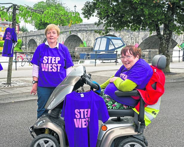 Kathleen O’Connor (right) was busy with Paula Casey fundraising for the Step West exoskeleton raffle Picture: Gerry Faughnan