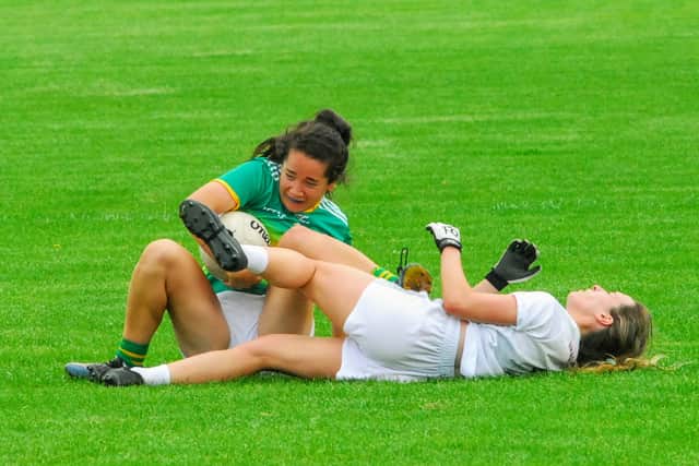 Another Curran free, for a foul on Wheeler, tied the scores as luck seemed to desert Leitrim when Leah Fox’s shot hit the upright, the strong wind maybe diverting her shot before Curran tapped over another free after she was fouled as she charged through the Leitrim defence.