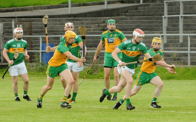 Diarmuid Kelleher prepares to strike for Leitrim's first goal against Donegal Picture: Willie Donnellan