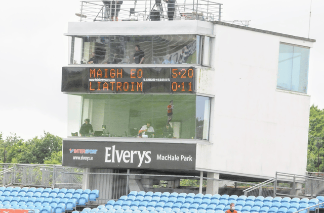 Grim reading - the scoreboard in Elvery's Mac Hale Park after Sunday's Connacht SFC semi-final between Leitrim and Mayo Picture: Willie Donnellan
