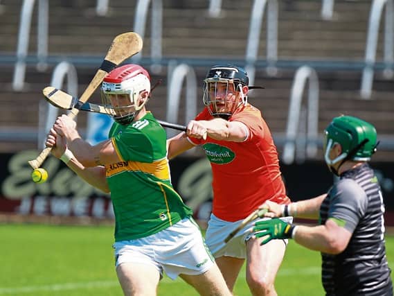 Diarmuid Kelleher scores Leitrim's goal against Armagh in the Nicky Rackard Cup playoff in Kingspan Breffni Park Picture: Adrian Donohue