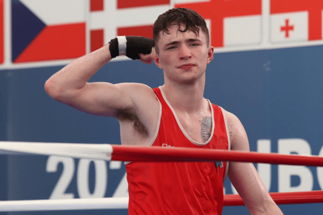 Dean Clancy fights in the European U22 63kg Final on Thursday evening