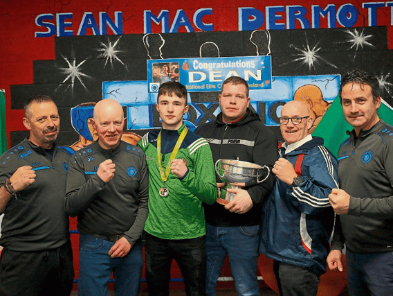 Dean Clancy pictured with his coaches. From left: Padraig McGovern, John Gilligan, Dean Clancy, Jason Clancy, , James McDowell and Padraig Rooney Picture: James Molloy