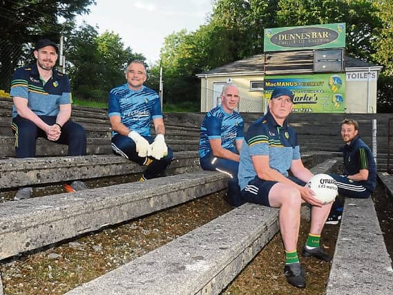 Manager Brendan Guckian pictured with Ronan O'Rourke, Kevin Ludlow, Jimmy Guckian, Brendan Guckian and Enda Lyons from the Leitrim U20 management team at training Picture: Willie Donnellan