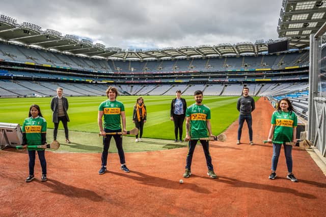 Leitrim's Dave McGovern & Zak Moradi pictured with, Irene Jagoba & Tess Alforte (front), Mairead McDevitt, Edel McGinley, Brian Mulville (One Day Foundation) & Colm Begley (GPA)