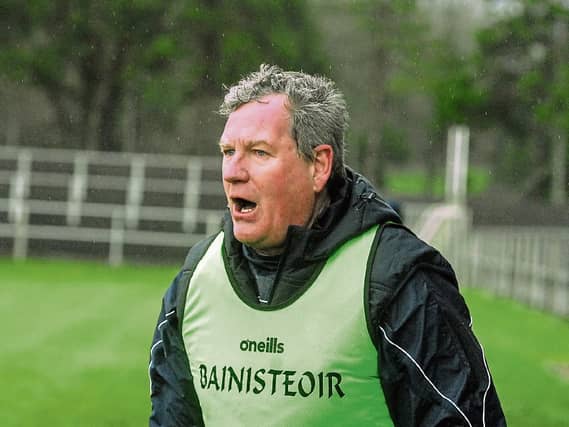 Leitrim manager Terry Hyland shouts in his instructions Picture: Willie Donnellan