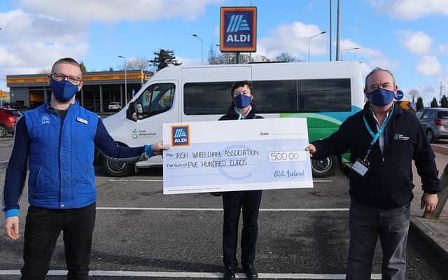 Aldi Carrick on Shannon Store Charity Champion Jim McTague presents a €500 donation to Kate Lynch and Paddy Coleman as part of Aldi’s Community Grants programme