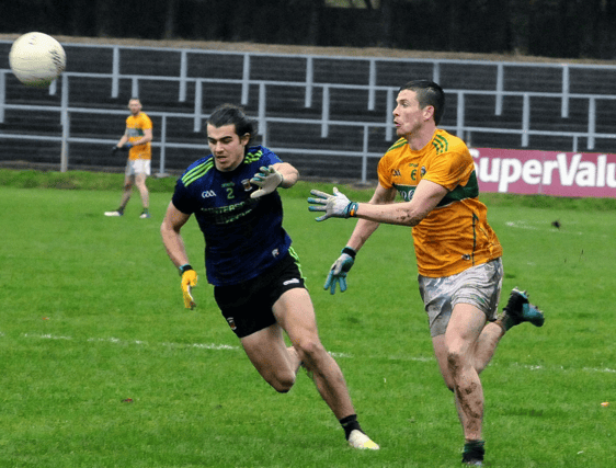 Leitrim Aidan Flynn pictured with Mayo's Oisin Mullin in the Connacht SFC - next year's Championship will take place in April Picture: Wilie Donnellan