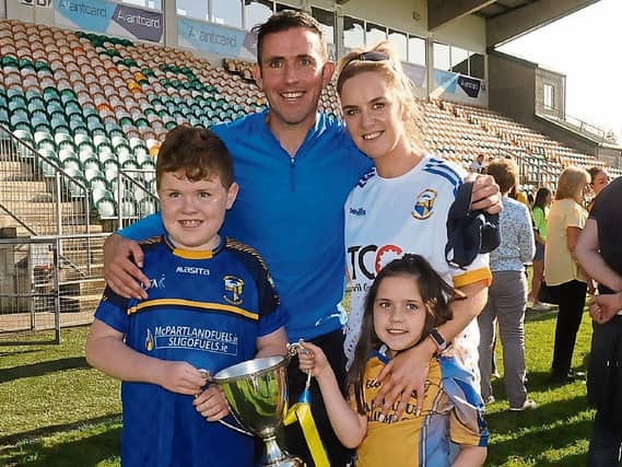 Glencar/Manorhamilton manager Padraic Corrigan pictured with his wife Denise, son Matthew and daughter Mya last Sunday Picture: Willie Donnellan