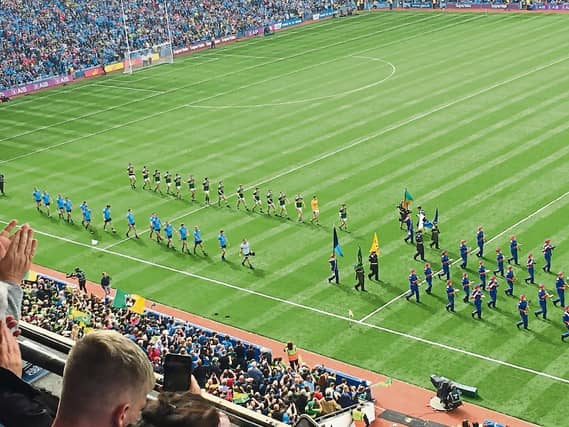 A bird's eye view of the parade of the teams before the All-Ireland Football Final in Croke Park