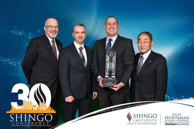 Ken Snyder, Executive Director, Shingo Institute; Niall Kerlin, Operations Manager, AbbVie Ballytivnan; Joe Kumor, Site Director, AbbVie Ballytivnan; Ritsuo Shingo, President, IMI.