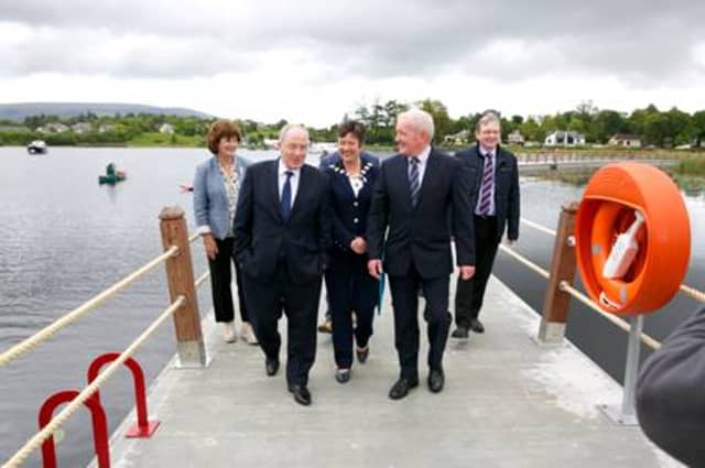 Minister Michael Ring and guests at the opening of the new boardwalk at Acres Lake today.