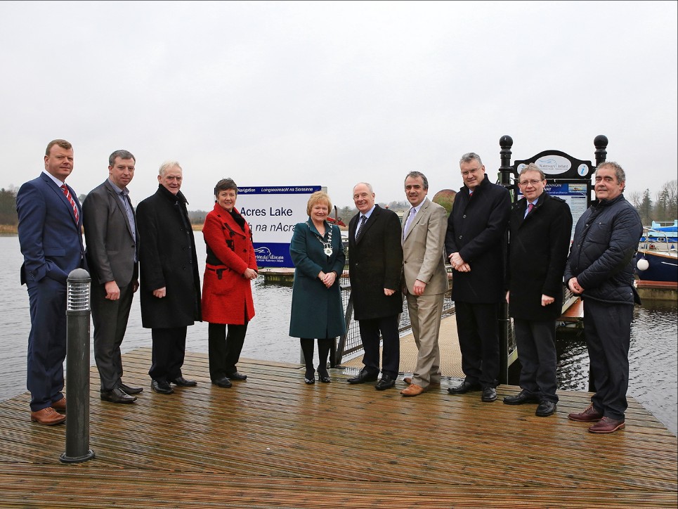 Minister Michael Ring TD, Minister for Regional Economic Development with Waterways Ireland Staff, Elected and Executive Members of Leitrim County Council at Acres Lake, Drumshanbo