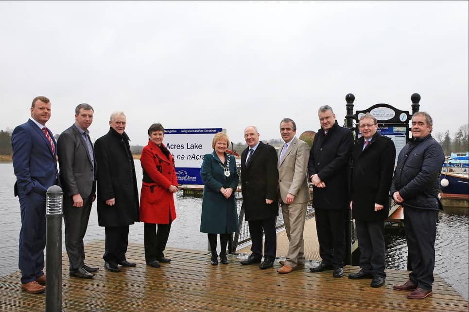 Minister Michael Ring TD, Minister for Regional Economic Development with Waterways Ireland Staff, Elected and Executive Members of Leitrim County Council at Acres Lake, Drumshanbo