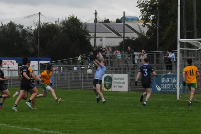 Allen Gaels keeper Conor Flood makes a good save from Brian Leyden's fisted effort on Sunday Picture: Willie Donnellan