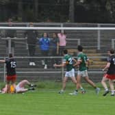 Gary Fowley strikes for Dromahair's first half goal against Gortletteragh in the Smith Monumentals IFC Quarter Final on Saturday in Heartland Credit Union Pairc Sean Mac Diarmada Picture: Willie Donnellan