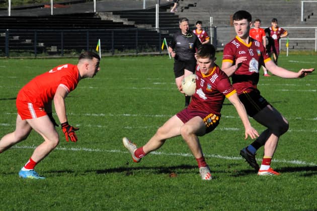 Annaduff's Senan Mooney fields the ball early in Sunday's Smith Monumentals IFC Final against St Patrick's Dromahair Picture: Willie Donnellan